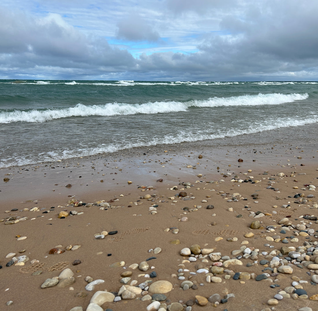 Lake Michigan shoreline on a windy fall day
