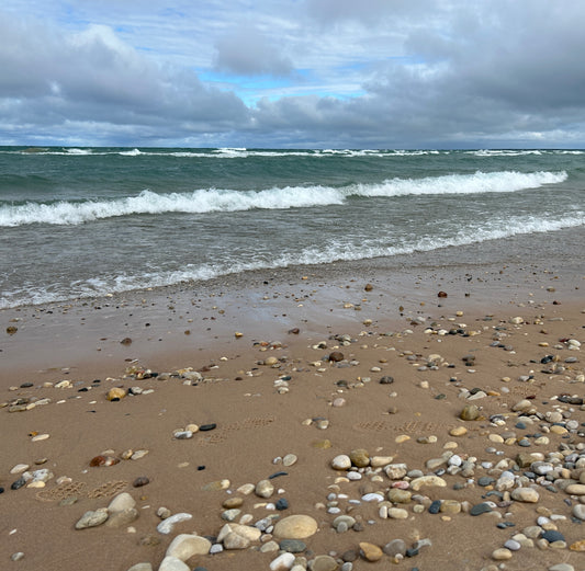 Lake Michigan shoreline on a windy fall day